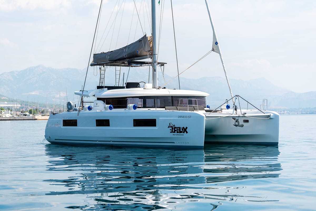 Exterior view of Felix, a Lagoon 46 catamaran at Grad Kaštela, Croatia