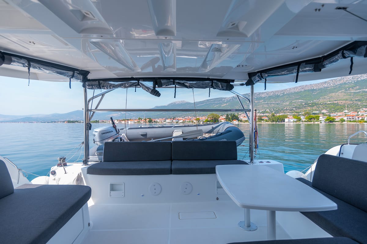 Deck of Felix, a Lagoon 46 catamaran at Grad Kaštela, Croatia