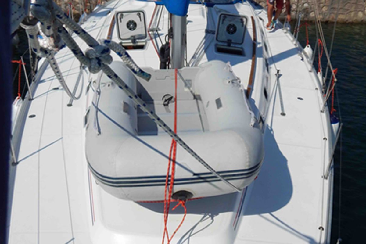 Deck of Alegria, a Beneteau Cyclades 50.5 sailboat at Municipal Unit of Nea Peramos, Greece