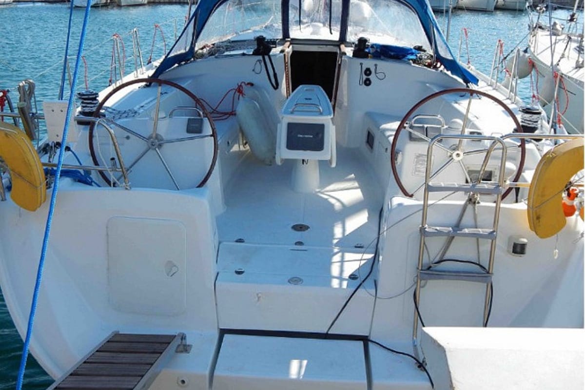 Cockpit of Alegria, a Beneteau Cyclades 50.5 sailboat at Municipal Unit of Nea Peramos, Greece