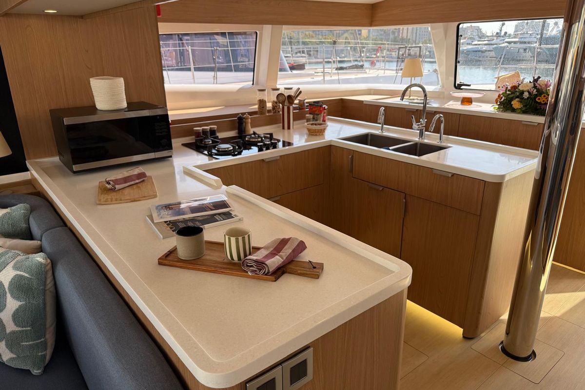 Galley of Libera, a Bali 5.2 catamaran at Tonnarella, Italy