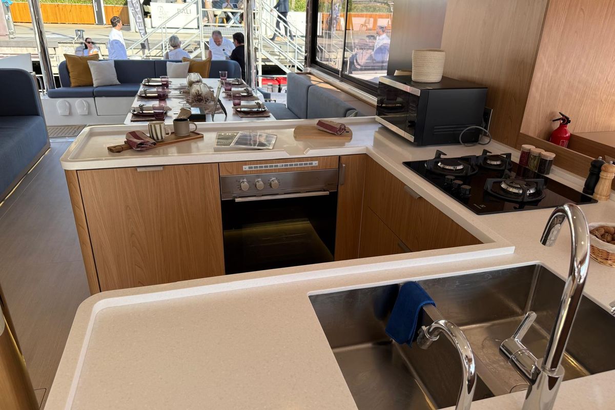 Galley of Libera, a Bali 5.2 catamaran at Tonnarella, Italy