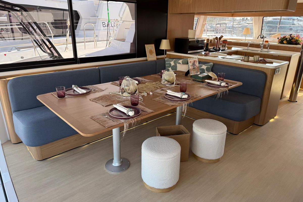 Salon of Libera, a Bali 5.2 catamaran at Tonnarella, Italy