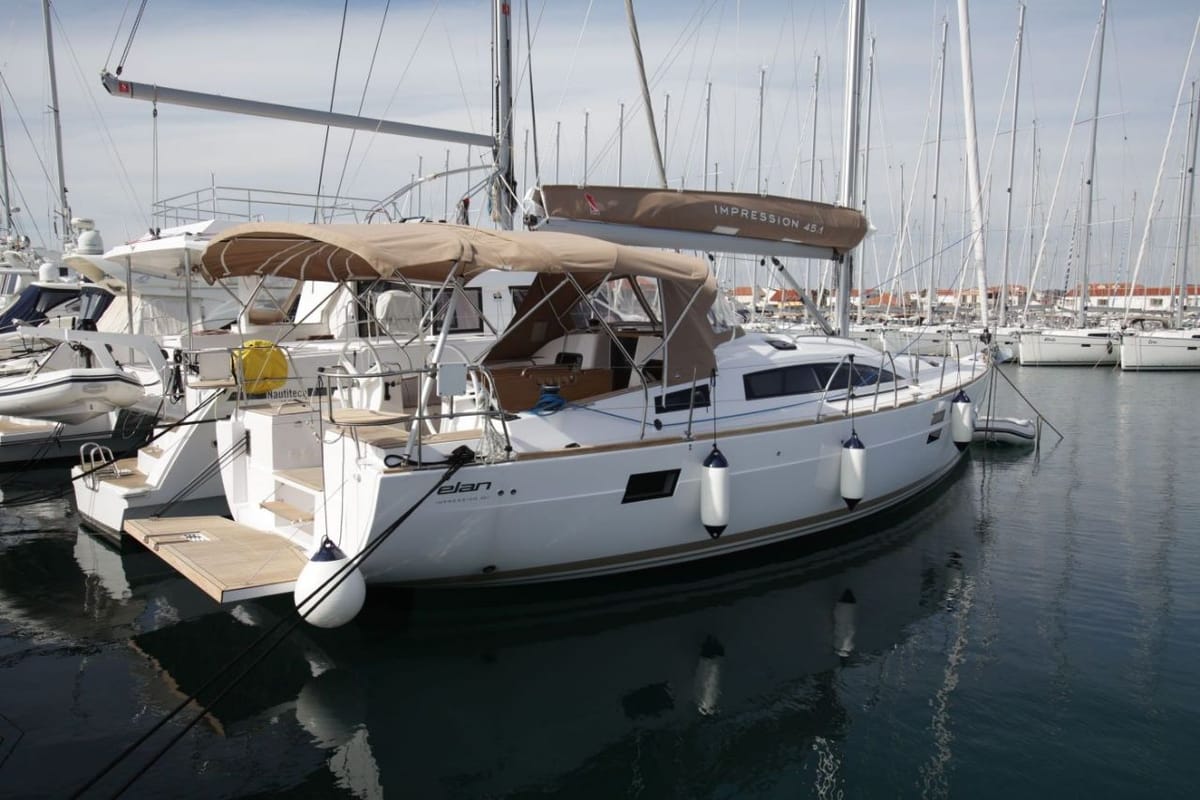 Exterior view of Diana, a Elan Impression 45.1 sailboat at Pirovac, Croatia
