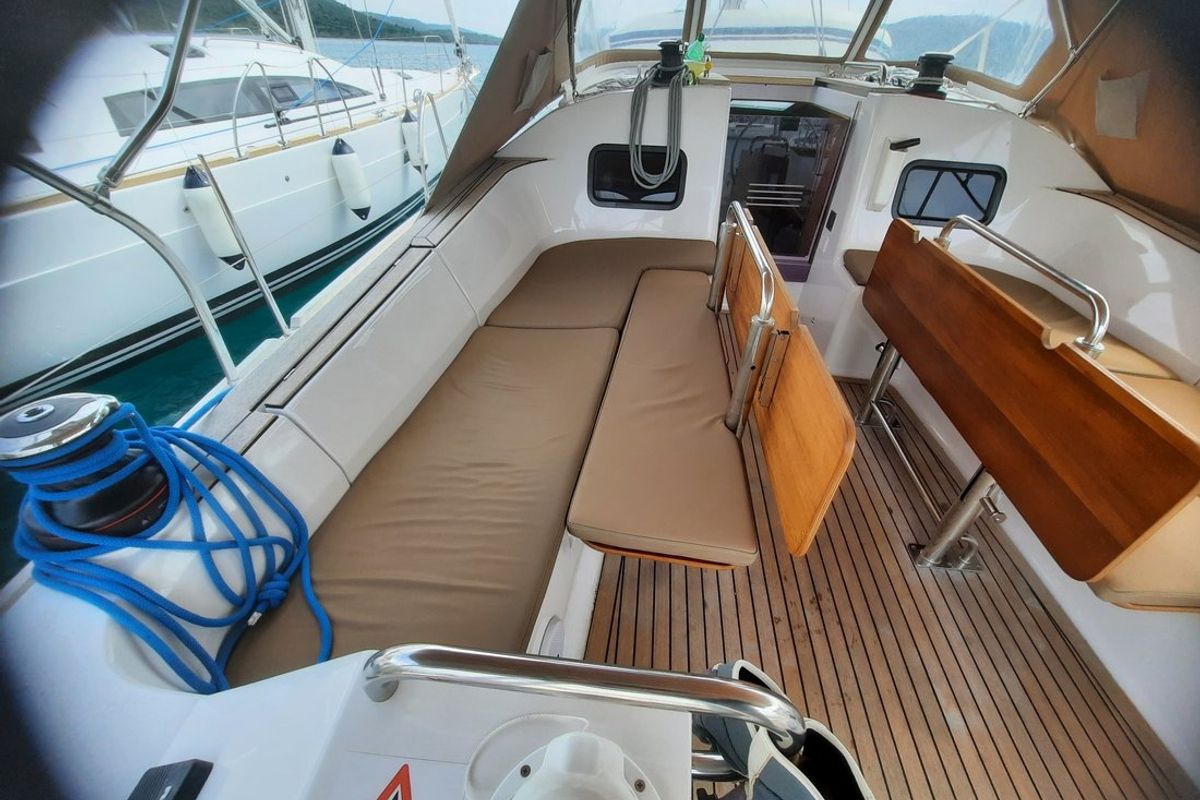 Deck of Diana, a Elan Impression 45.1 sailboat at Pirovac, Croatia