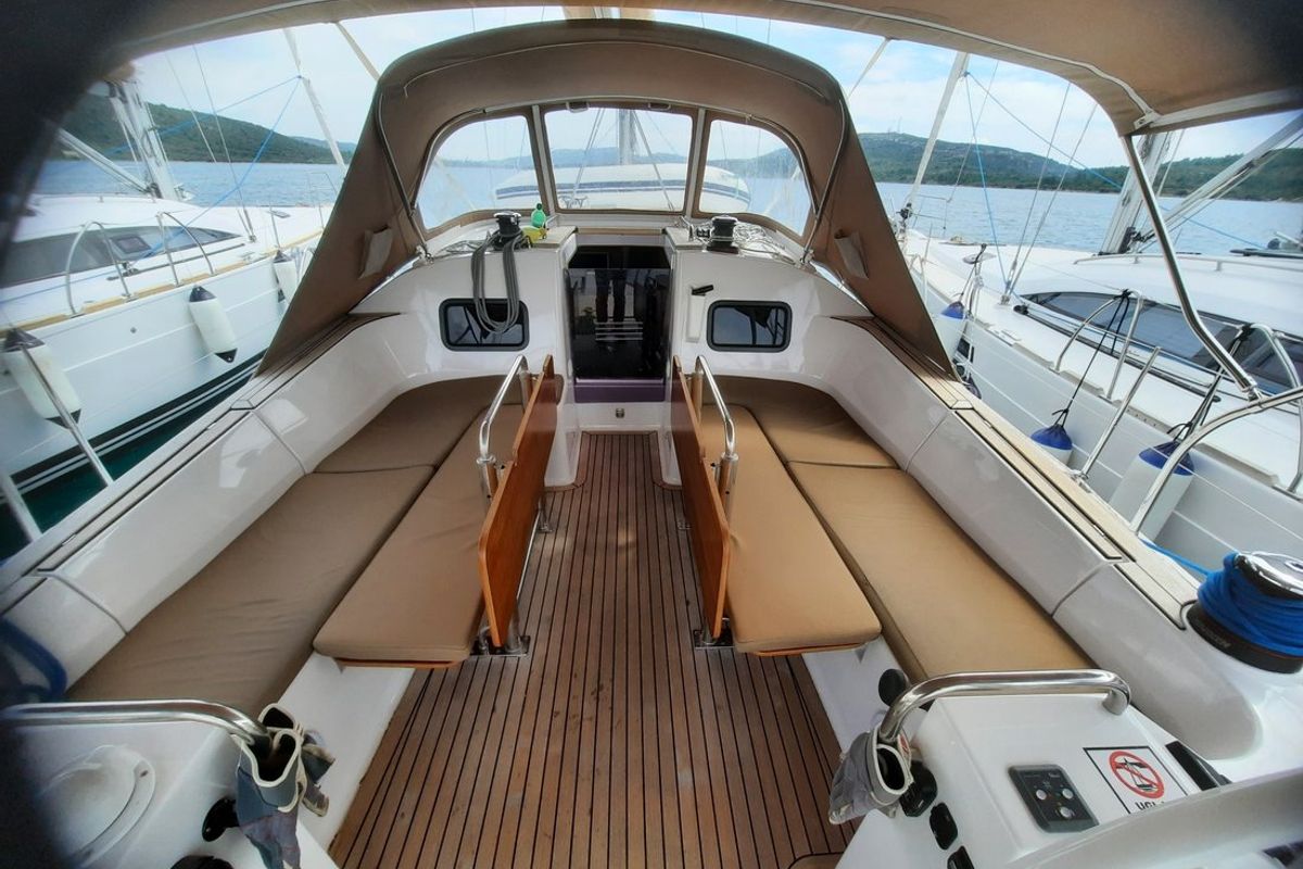 Deck of Diana, a Elan Impression 45.1 sailboat at Pirovac, Croatia