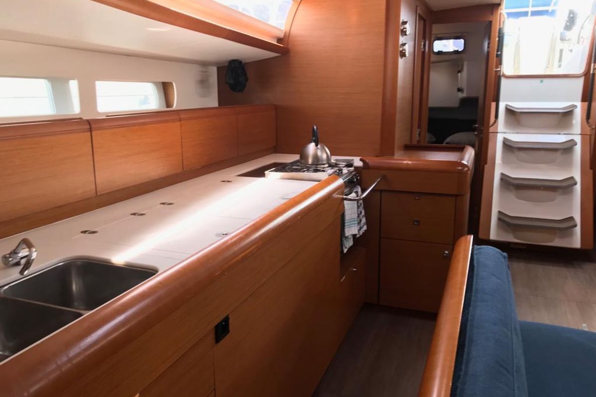 Galley of Alboran Prosecco (Cabo Verde), a Jeanneau Sun Odyssey 519 sailboat at Murdeira, Cape Verde