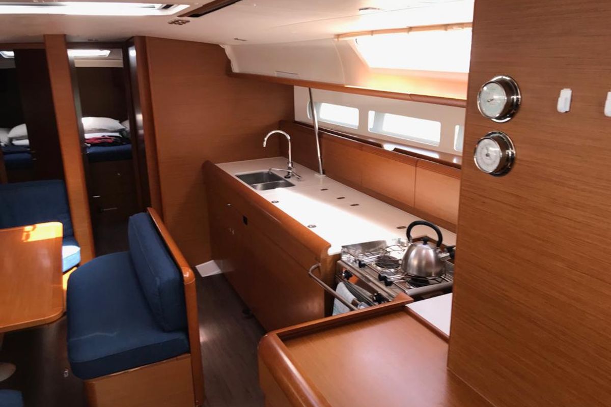 Galley of Alboran Prosecco (Cabo Verde), a Jeanneau Sun Odyssey 519 sailboat at Murdeira, Cape Verde