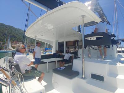 Salon of Leo, a Lagoon 40 catamaran at Fethiye, Turkey