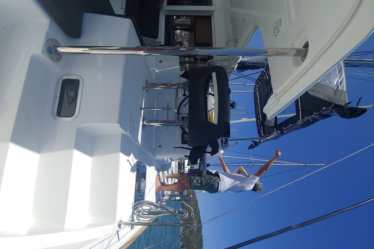 Cockpit of Leo, a Lagoon 40 catamaran at Fethiye, Turkey