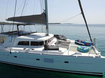 Exterior view of The Big Deal, a Lagoon 500 - 5 + 1 + 1 cab. catamaran at Athens, Greece