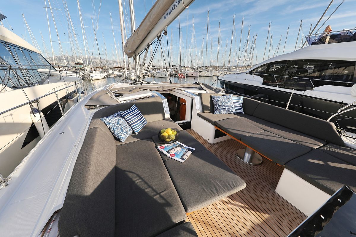 Deck of Nami, a Hanse Yachts Hanse 460 sailboat at Grad Kaštela, Croatia