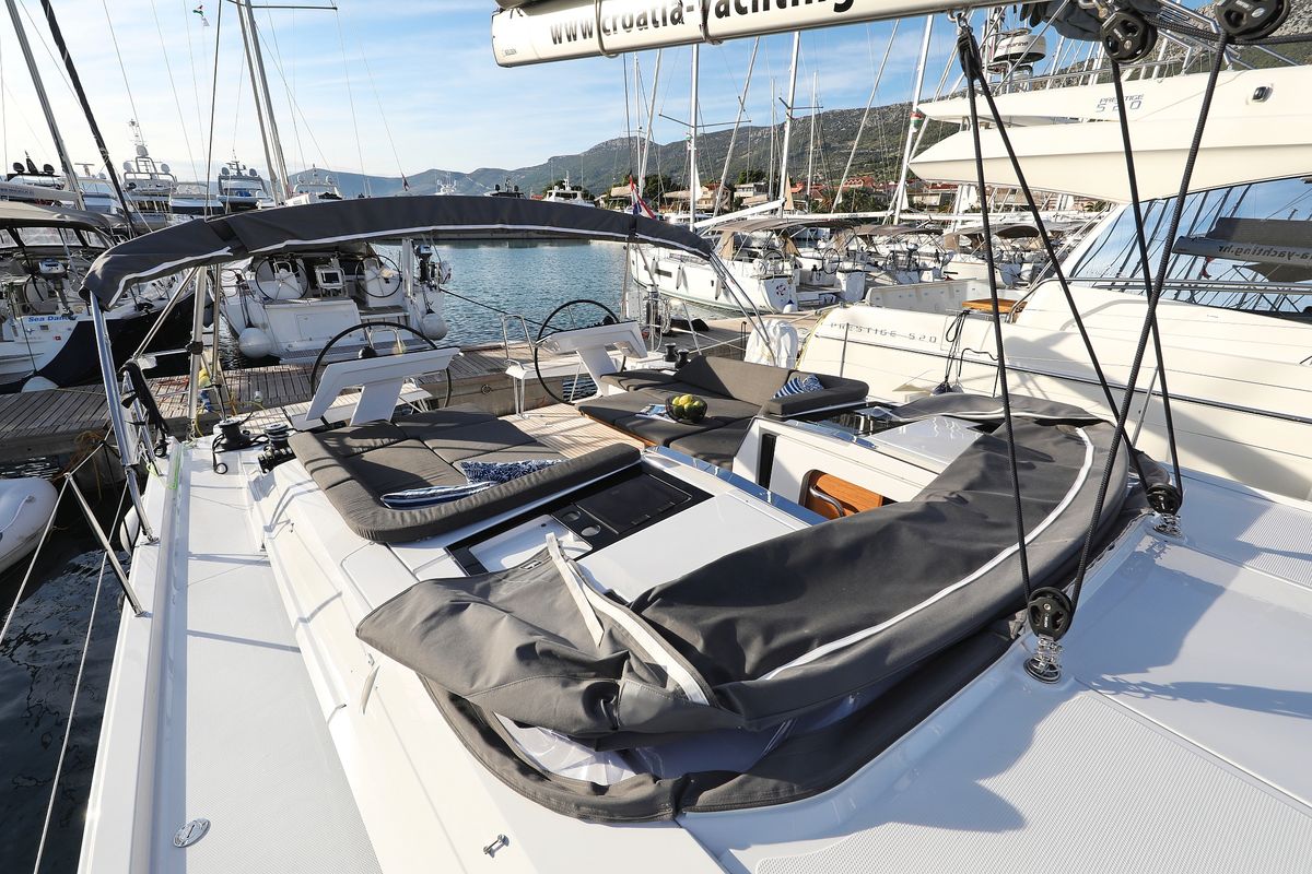 Deck of Nami, a Hanse Yachts Hanse 460 sailboat at Grad Kaštela, Croatia