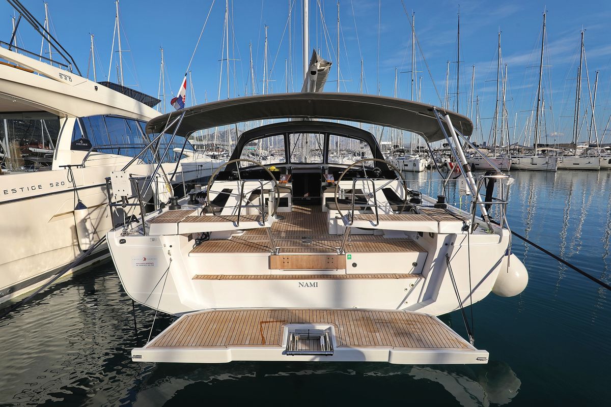 Exterior view of Nami, a Hanse Yachts Hanse 460 sailboat at Grad Kaštela, Croatia