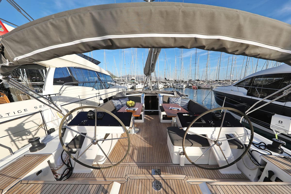Cockpit of Nami, a Hanse Yachts Hanse 460 sailboat at Grad Kaštela, Croatia