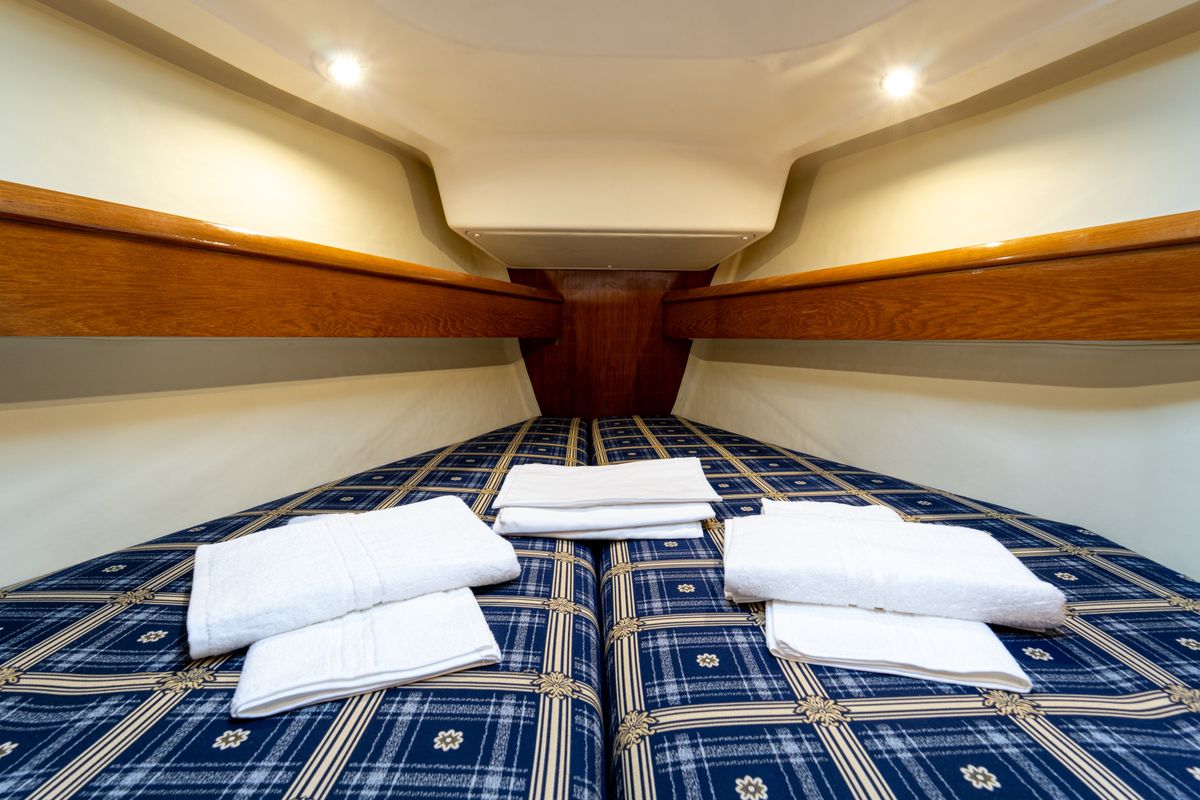 Cabin on Tatanos, a Jeanneau Sun Odyssey 43 sailboat at Kavala, Greece
