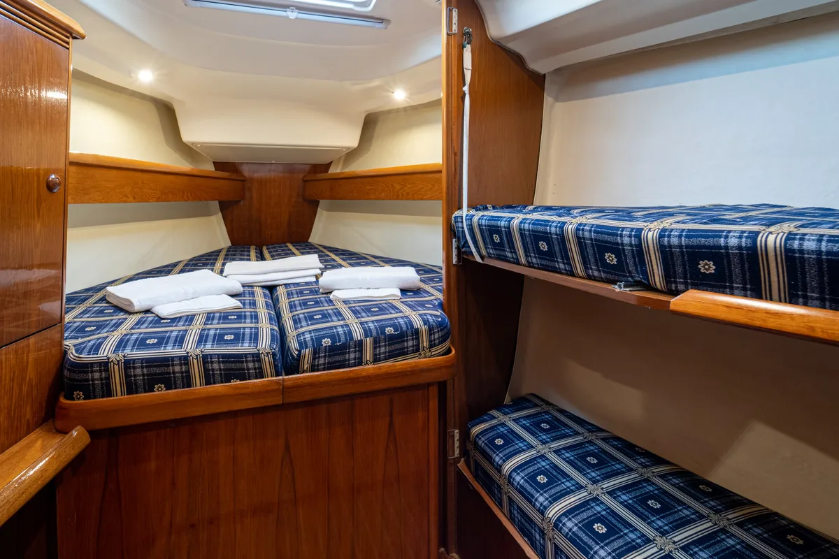 Cabin on Tatanos, a Jeanneau Sun Odyssey 43  sailboat at Kavala, Greece