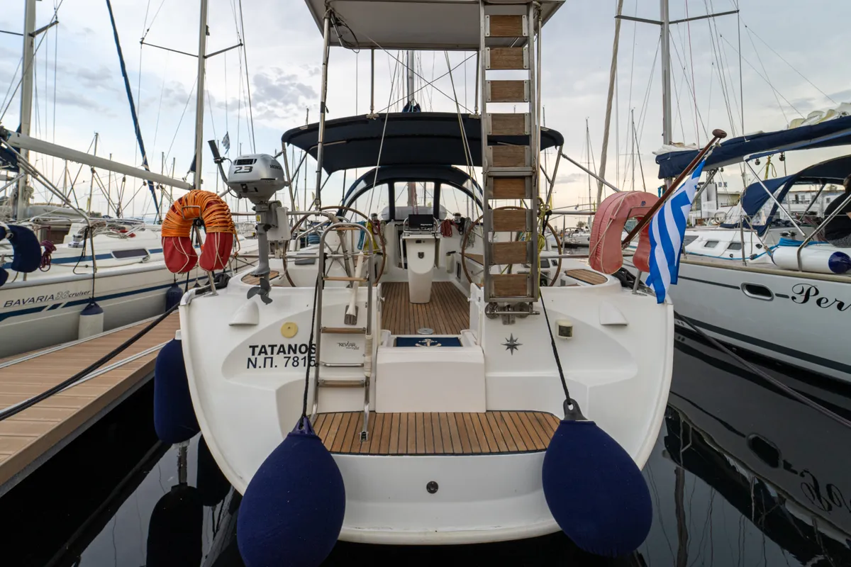 Exterior view of Tatanos, a Jeanneau Sun Odyssey 43  sailboat at Kavala, Greece