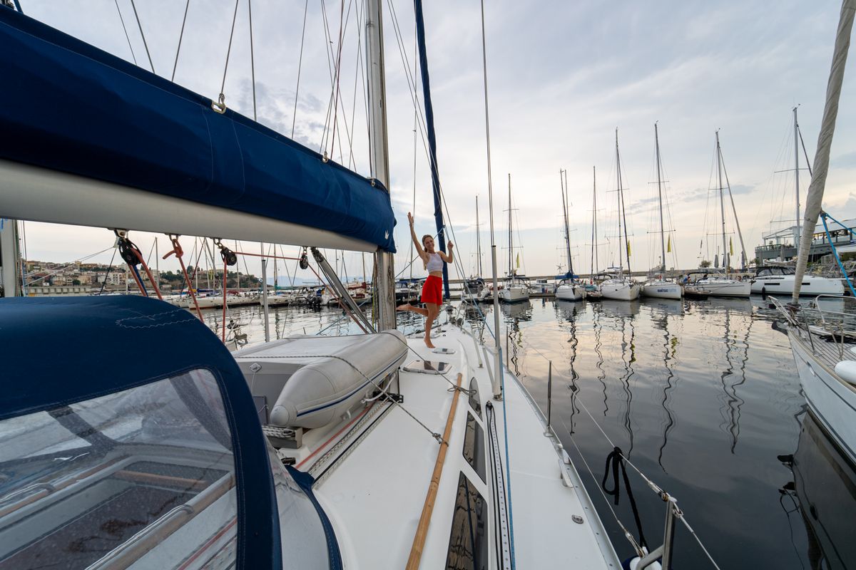 Deck of Tatanos, a Jeanneau Sun Odyssey 43  sailboat at Kavala, Greece