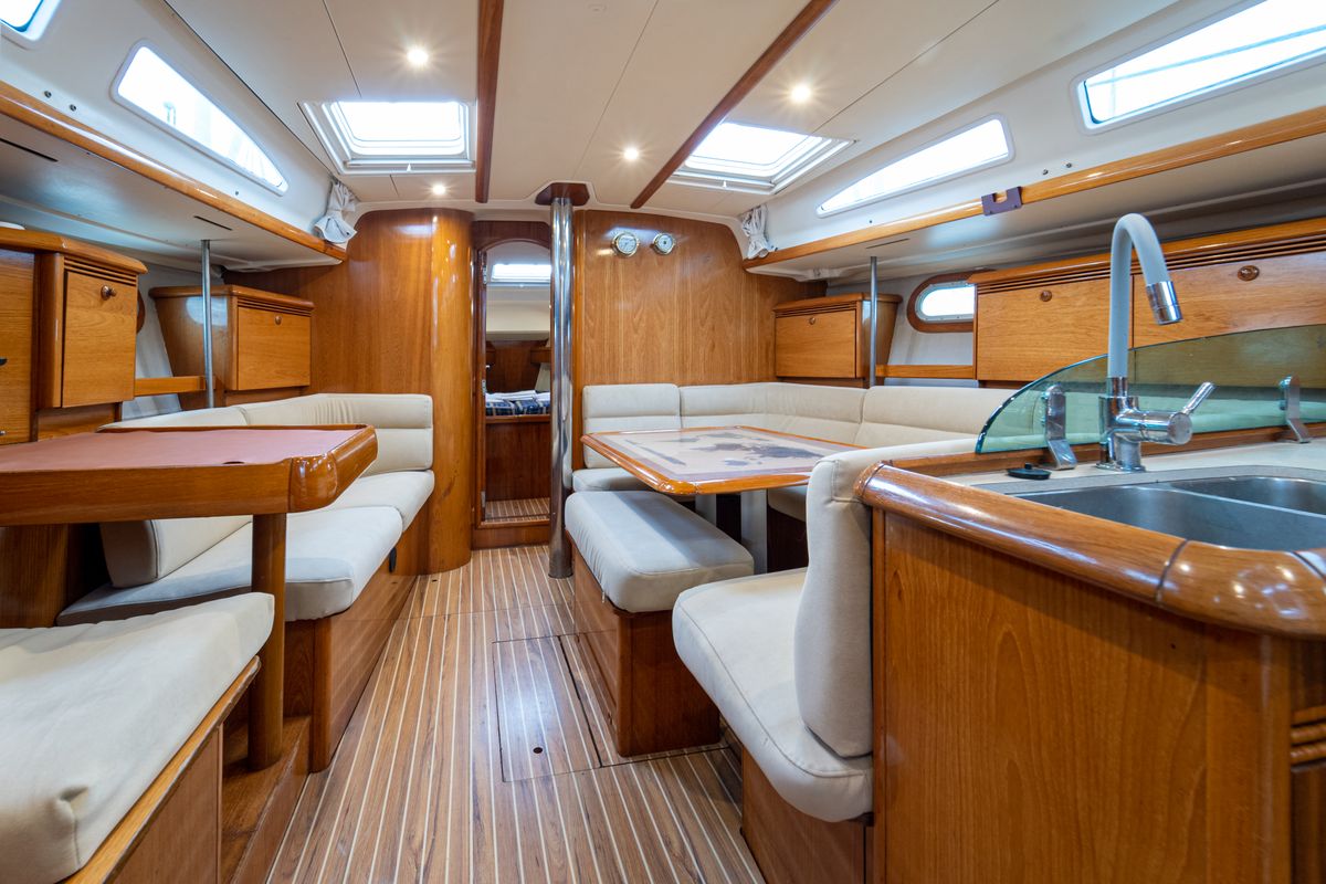 Salon of Tatanos, a Jeanneau Sun Odyssey 43  sailboat at Kavala, Greece