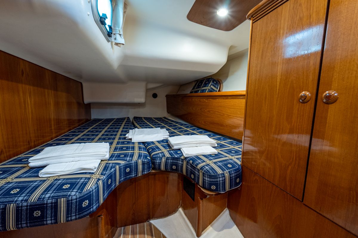 Cabin on Tatanos, a Jeanneau Sun Odyssey 43  sailboat at Kavala, Greece