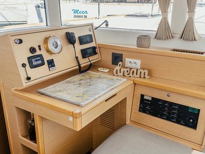 Cockpit of NEMO, a Lagoon 39 catamaran at Grad Šibenik, Croatia