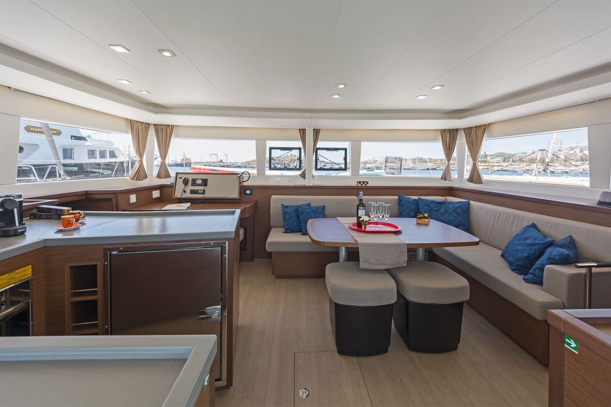 Salon of Thetis, a Lagoon 450 Fly catamaran at Municipal Unit of Rhodes, Greece
