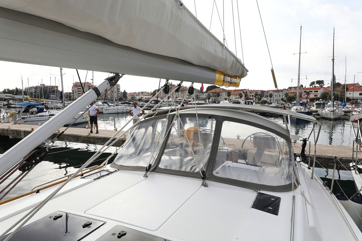 Deck of Susso, a Hanse Yachts Hanse 455 sailboat at Grad Biograd na Moru, Croatia