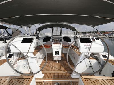 Cockpit of Susso, a Hanse Yachts Hanse 455 sailboat at Grad Biograd na Moru, Croatia