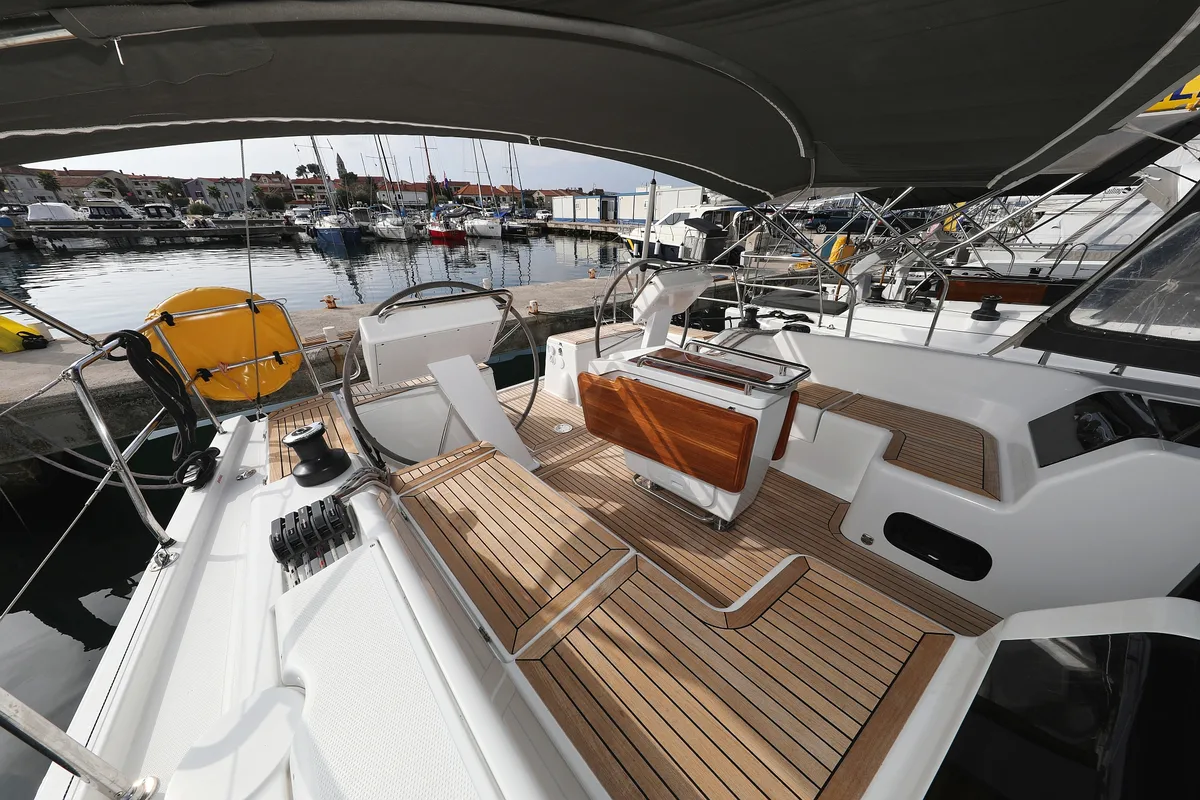 Deck of Susso, a Hanse Yachts Hanse 455 sailboat at Grad Biograd na Moru, Croatia