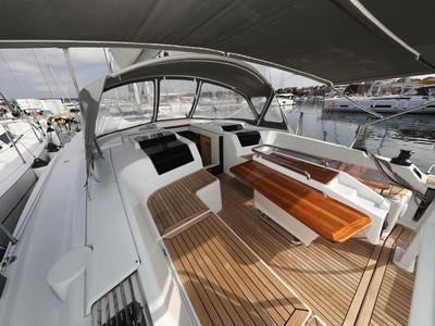 Deck of Susso, a Hanse Yachts Hanse 455 sailboat at Grad Biograd na Moru, Croatia