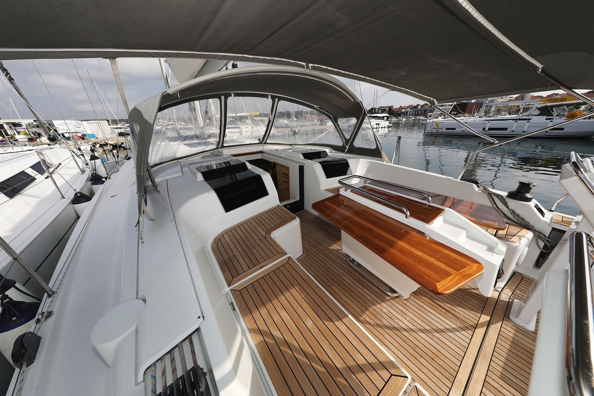 Deck of Susso, a Hanse Yachts Hanse 455 sailboat at Grad Biograd na Moru, Croatia