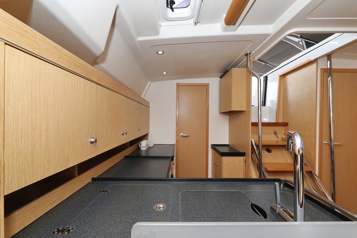 Galley of Susso, a Hanse Yachts Hanse 455 sailboat at Grad Biograd na Moru, Croatia