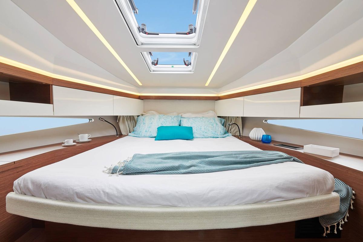 Cabin on Black Pearl, a Jeanneau NC 37 motorboat at Makarska, Croatia