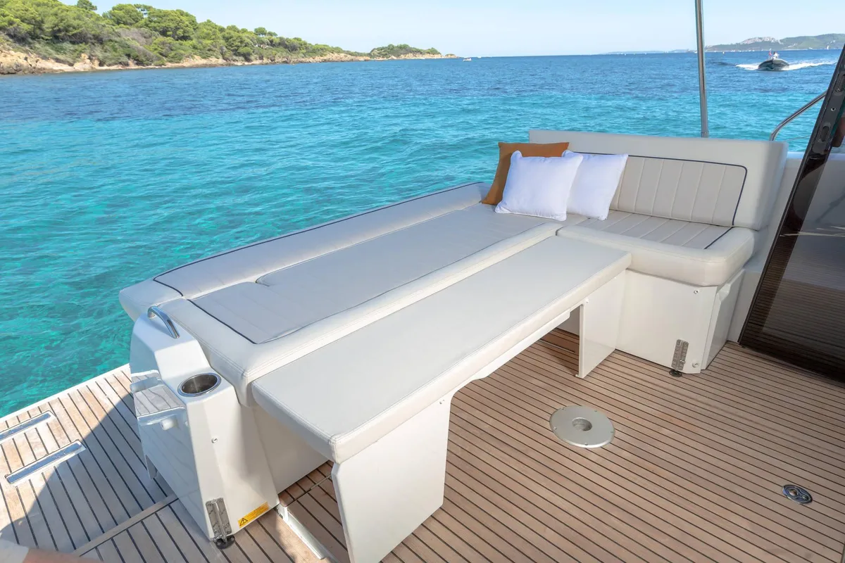 Deck of Black Pearl, a Jeanneau NC 37 motorboat at Makarska, Croatia