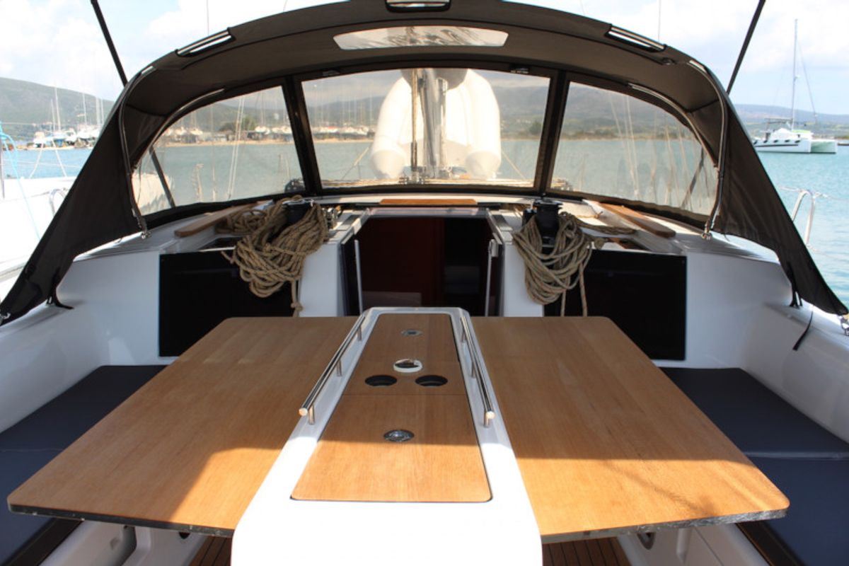 Deck of Why not 13, a Dufour 460 Grand Large sailboat at Municipal Unit of Lefkada, Greece