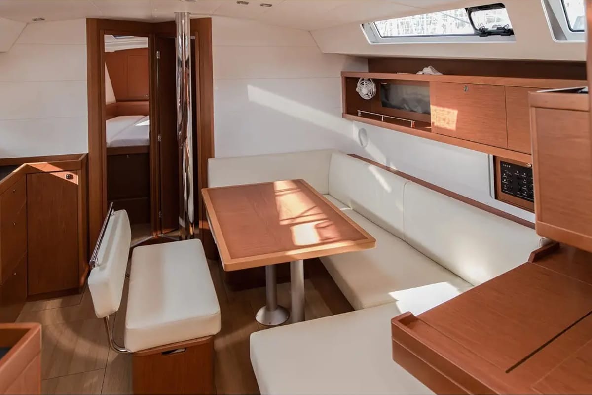 Salon of Slide, a Beneteau Oceanis 45 sailboat at Tivat, Montenegro