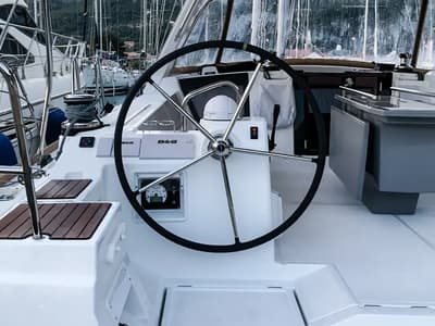 Cockpit of Slide, a Beneteau Oceanis 45 sailboat at Tivat, Montenegro