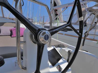 Cockpit of Ermis, a Jeanneau Sun Odyssey 440 sailboat at Lavreotiki Municipal Unit, Greece