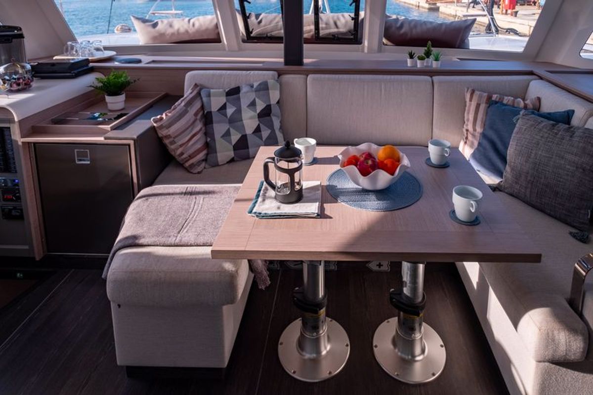 Salon of Artemis, a Fountaine Pajot Isla 40 catamaran at Municipal Unit of Lefkada, Greece