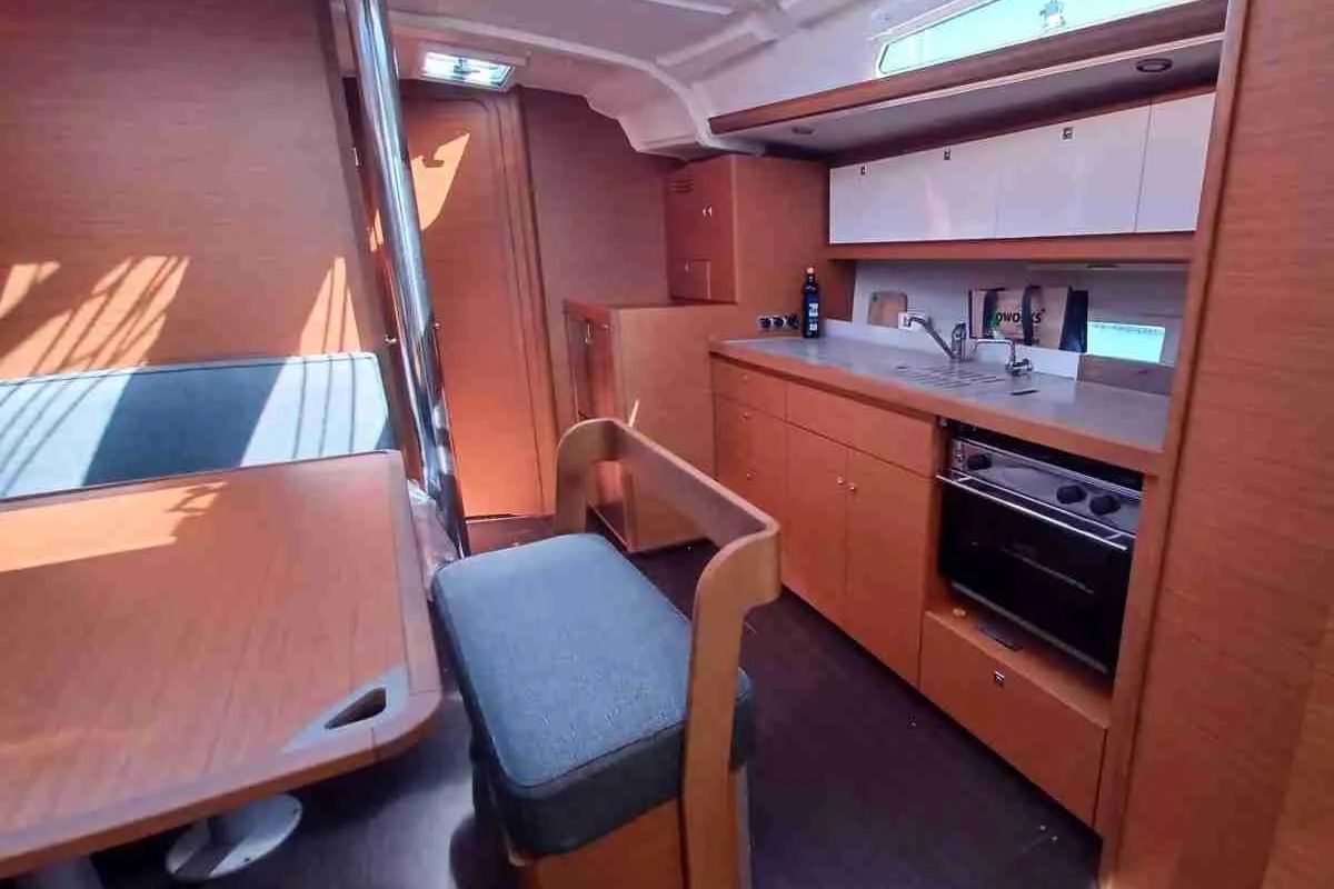 Galley of Sanluis Blues, a Dufour 430 sailboat at Rodi Garganico, Italy