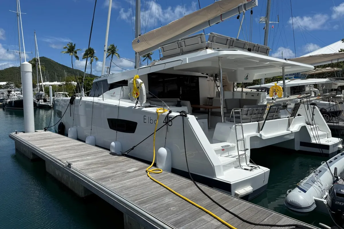 Pretty Penny, a Fountaine Pajot Elba 45 catamaran at Road Town, British Virgin Islands