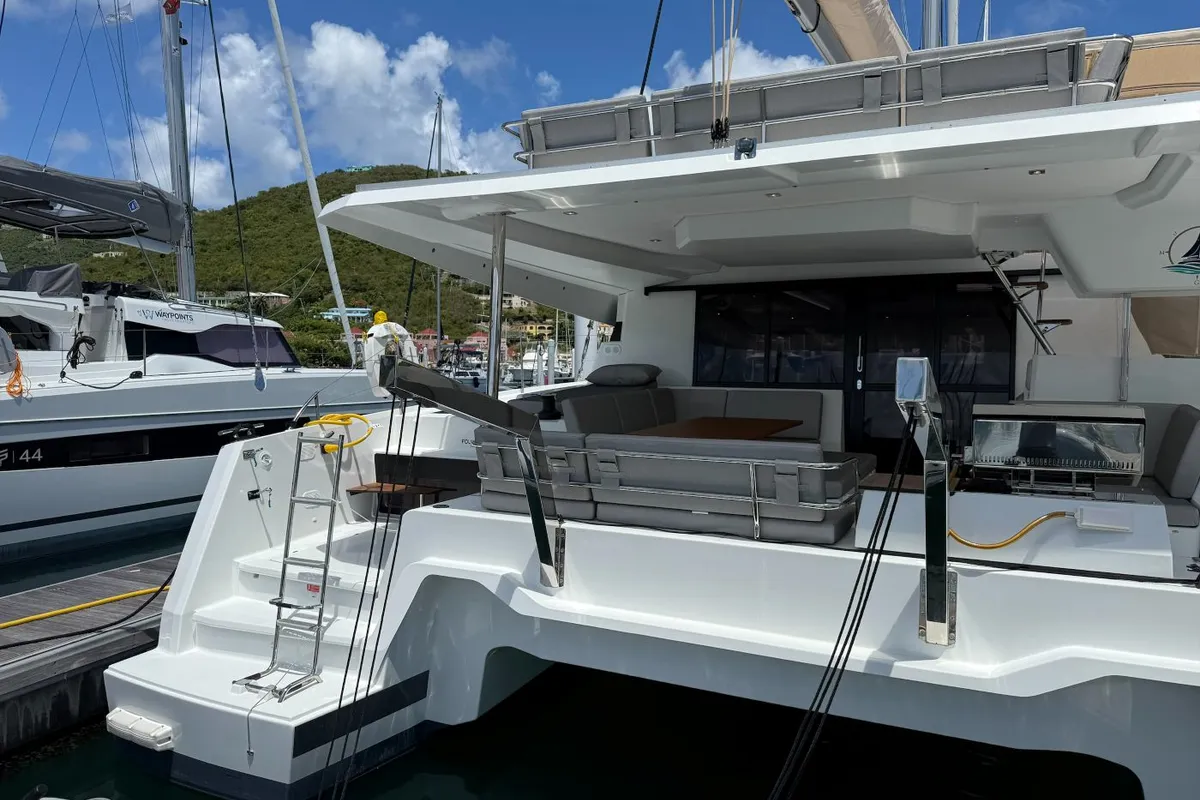 Pretty Penny, a Fountaine Pajot Elba 45 catamaran at Road Town, British Virgin Islands