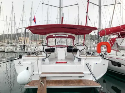 Cockpit of Black Jack, a Beneteau Oceanis 46.1 sailboat at Dubrovnik, Croatia
