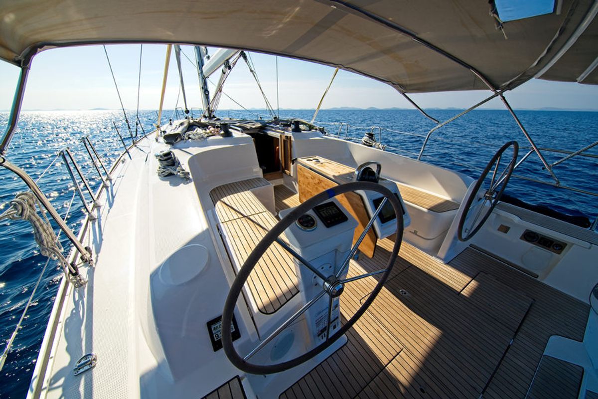 Cockpit of MH 80, a Bavaria Cruiser 46 sailboat at Murter, Croatia