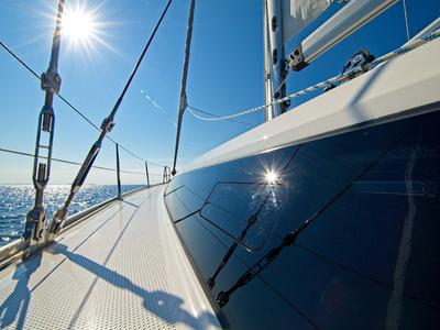 Deck of MH 80, a Bavaria Cruiser 46 sailboat at Murter, Croatia