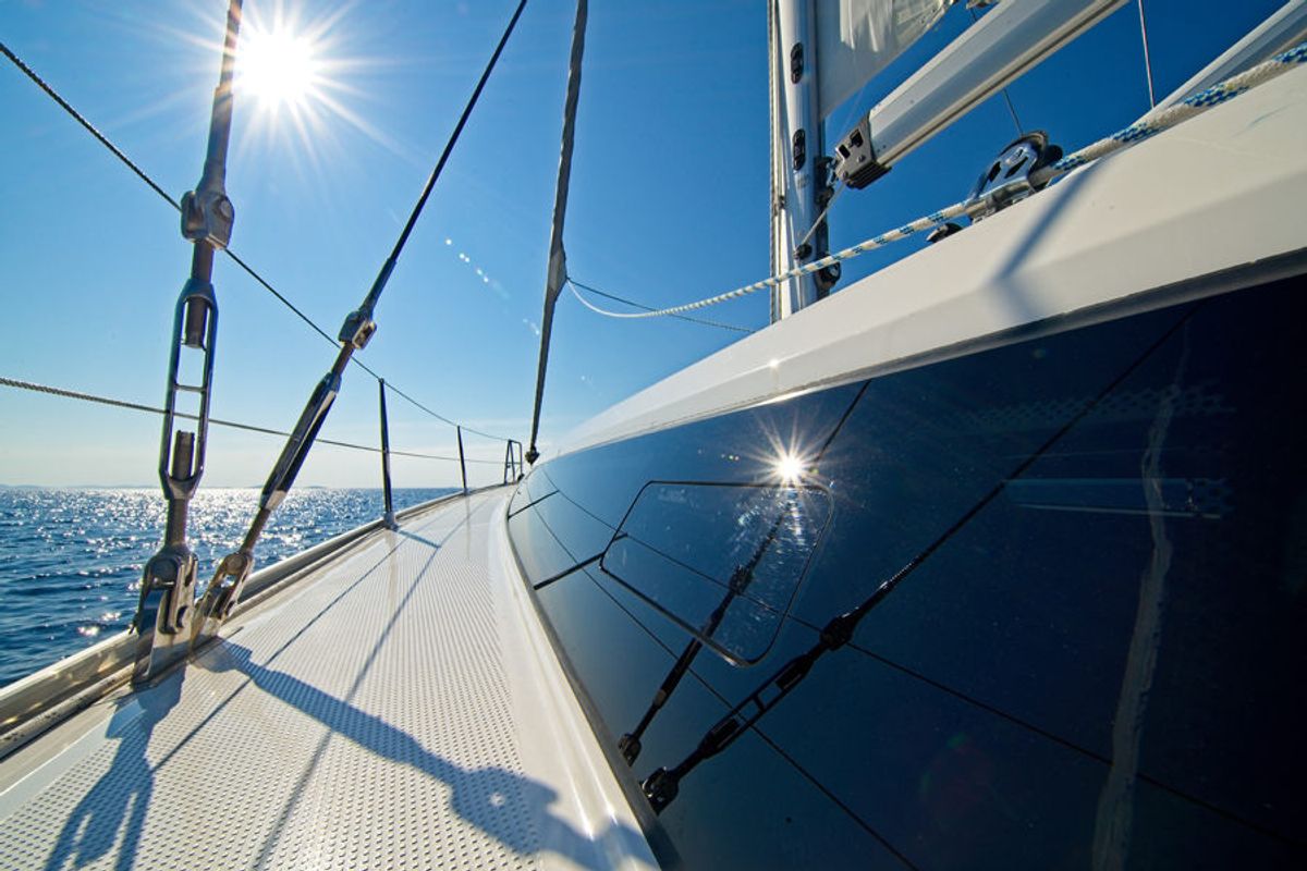 Deck of MH 80, a Bavaria Cruiser 46 sailboat at Murter, Croatia