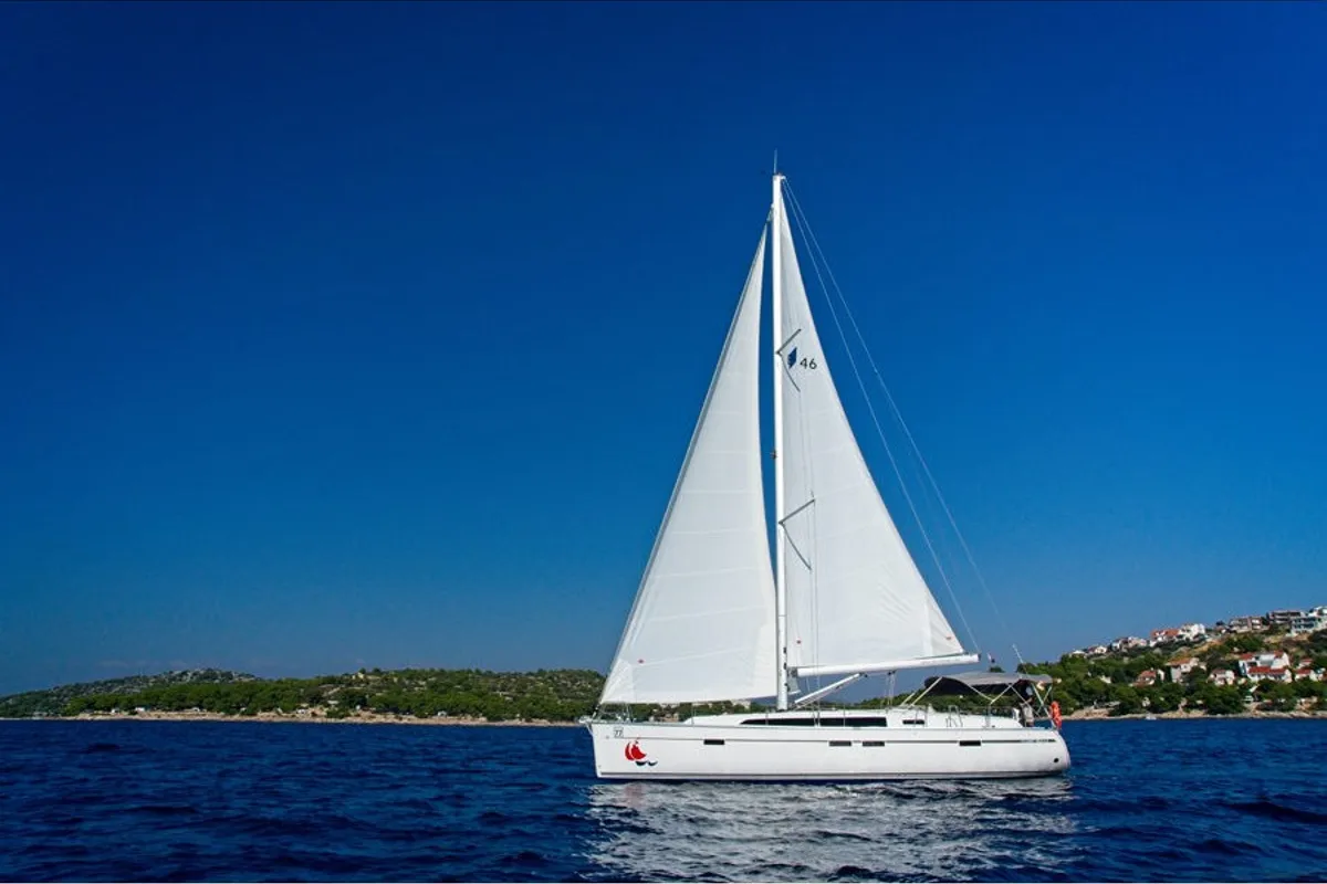 Cabin on MH 80, a Bavaria Cruiser 46 sailboat at Murter, Croatia