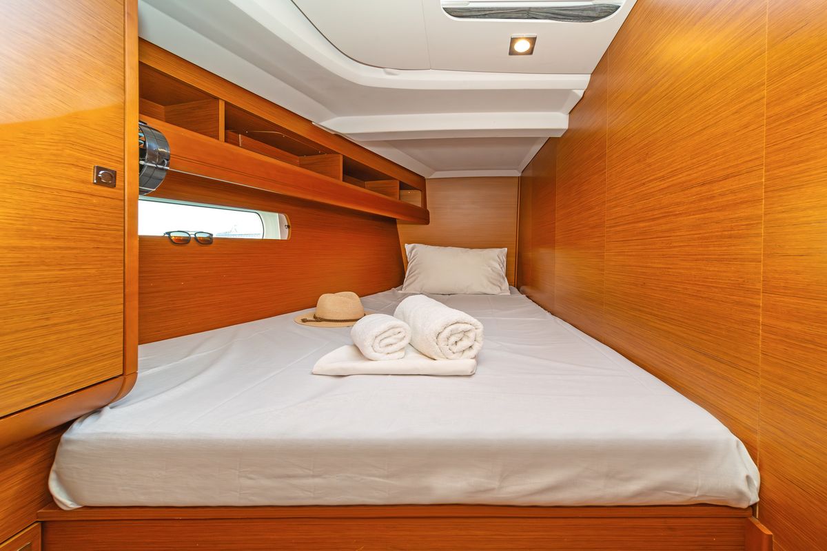Cabin on Aurelia, a Jeanneau Sun Odyssey 479 sailboat at Municipal Unit of Rhodes, Greece