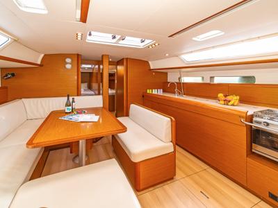 Salon of Aurelia, a Jeanneau Sun Odyssey 479 sailboat at Municipal Unit of Rhodes, Greece